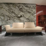 Luxury Light Beige Fabric Reclining Sofa Set with Natural Wood Veneer Armrests & Solid Wood Base